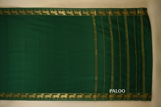 Dark Bottle Green Mysore Silk Saree paloo