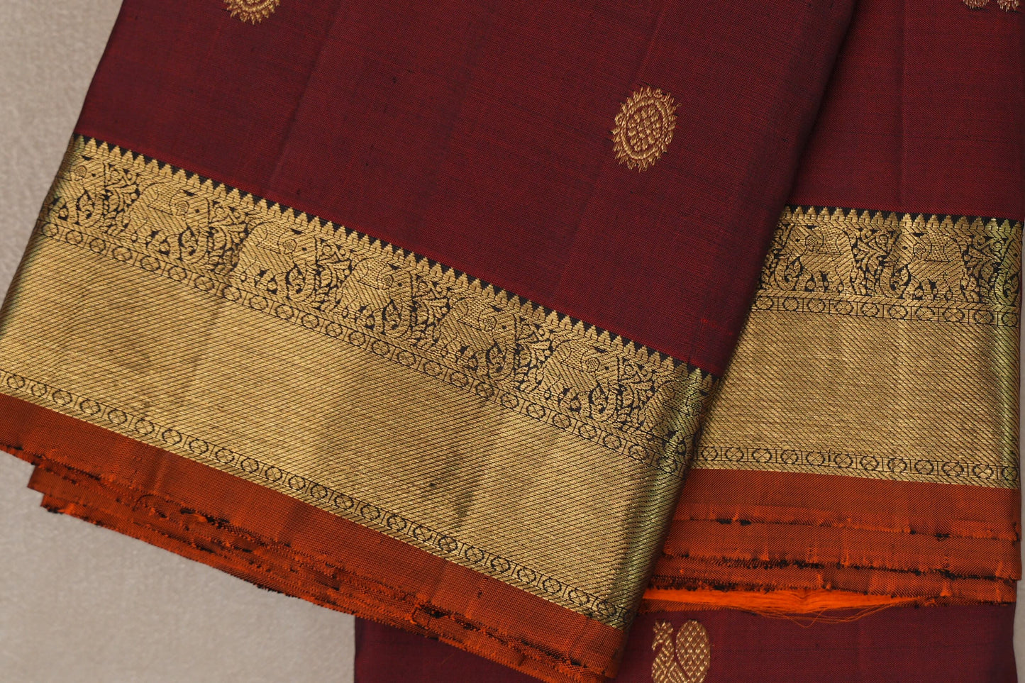 Reddish Maroon with deep plum Vintage Kanjivaram Silk Saree SS9548