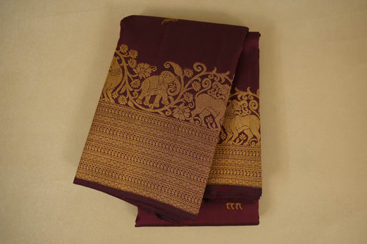 Folded Deep Maroon Vintage Kanjivaram Silk Saree 