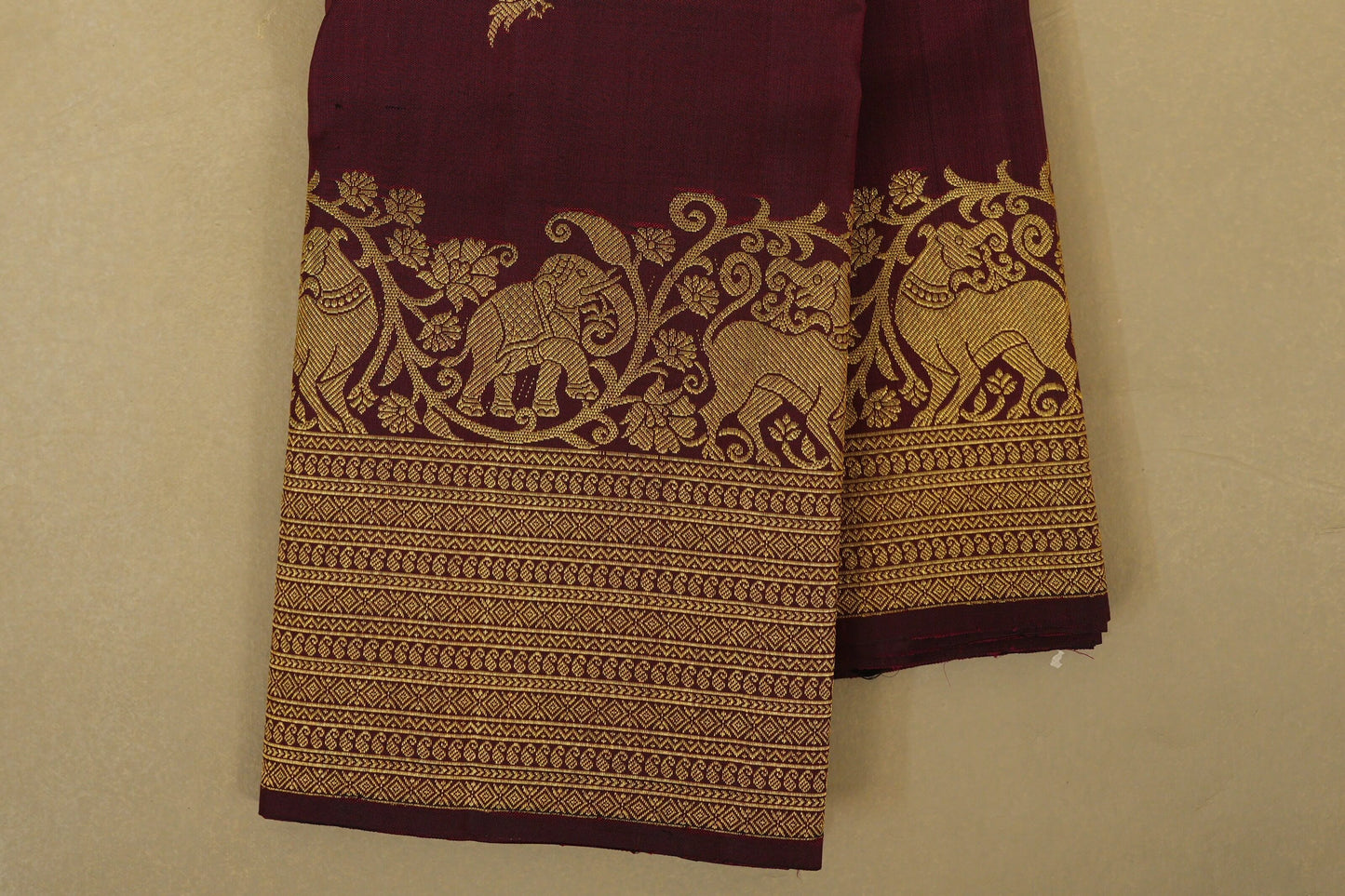 Deep Maroon Vintage Kanjivaram Silk Saree  border zoom
