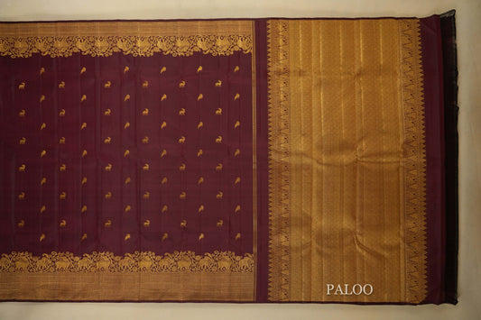 Deep Maroon Vintage Kanjivaram Silk Saree Paloo