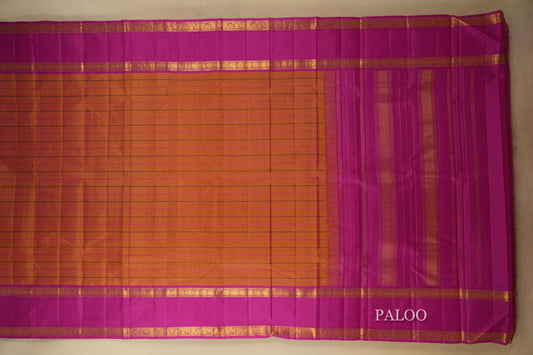 Orangish Pink Borders Vintage Beldhary Kanjivaram Silk Saree Paloo