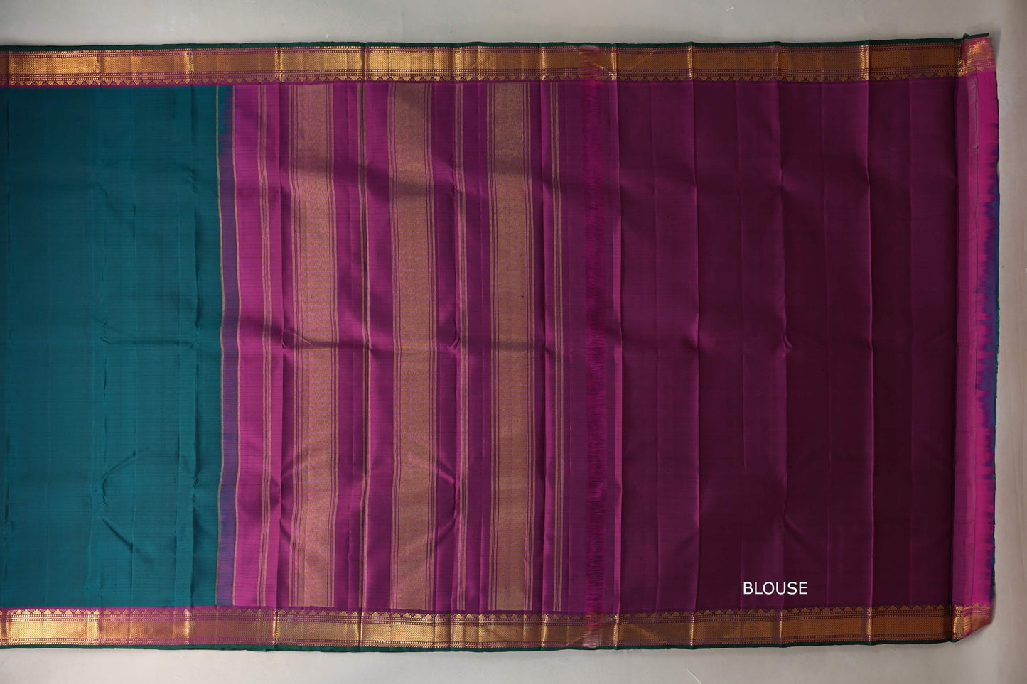 Deep Peacock Green with deep magenta Vintage Kanjivaram Silk Saree SS9551