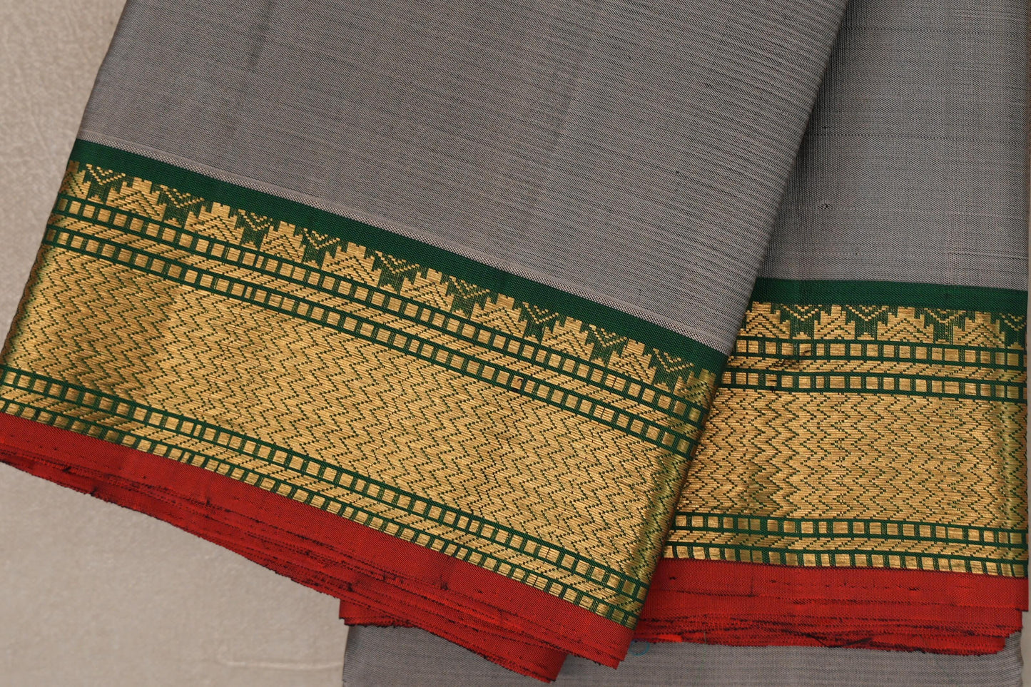 Grey with Leaf Green borders Vintage Kanjivaram Silk Saree SS9553