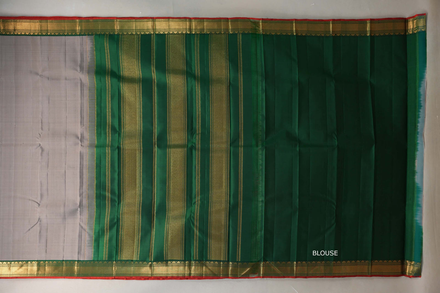 Grey with Leaf Green borders Vintage Kanjivaram Silk Saree SS9553