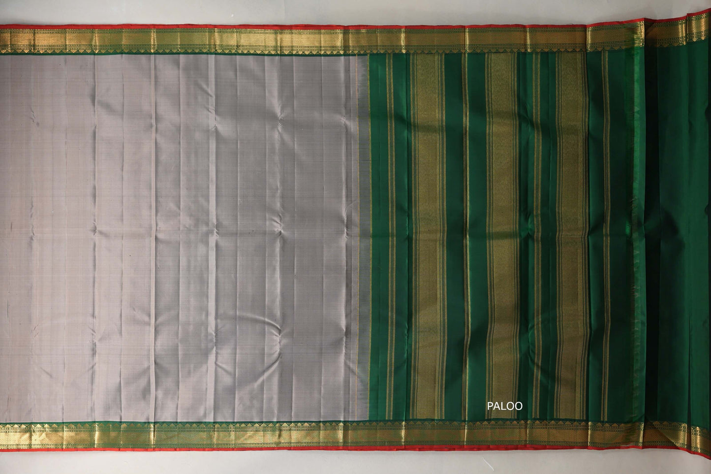 Grey with Leaf Green borders Vintage Kanjivaram Silk Saree SS9553