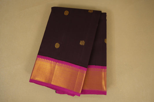 Dark Coffee Brown with Pink Borders Vintage Kanjivaram Silk Saree 