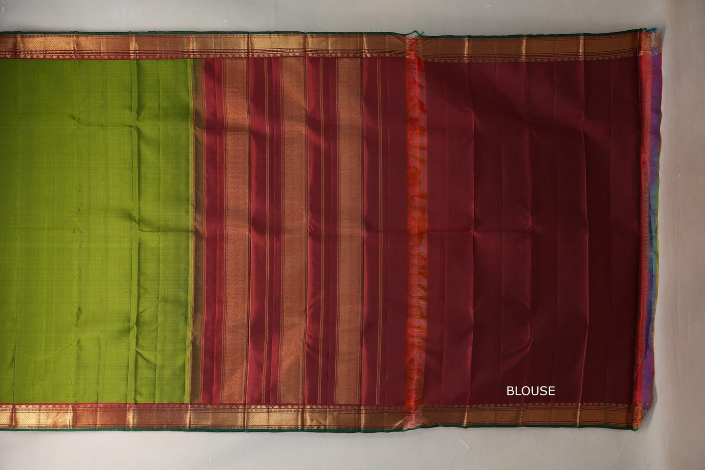 Parrot Green with reddish maroon borders Vintage Kanjivaram Silk Saree SS9554