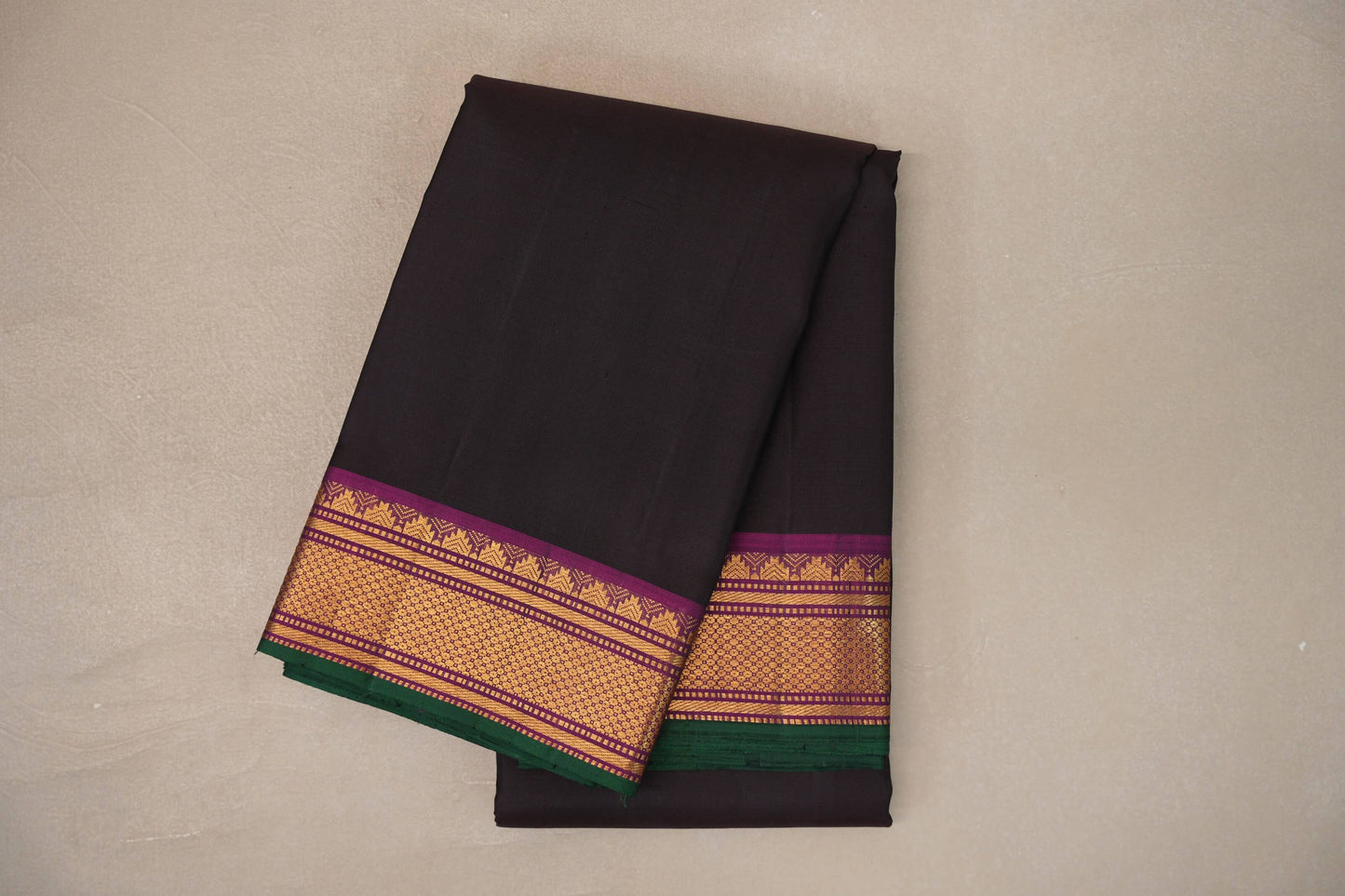 Deep Coffee Brown with deep magenta borders Vintage Kanjivaram Silk Saree SS9555