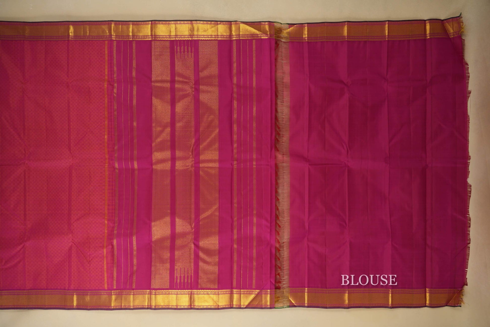 Rani Pink Vintage Kanjivaram Silk Saree  Blouse