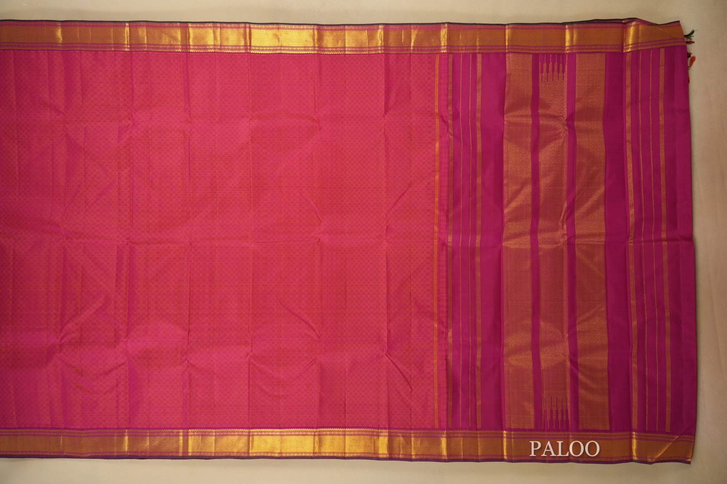 Rani Pink Vintage Kanjivaram Silk Saree  Paloo