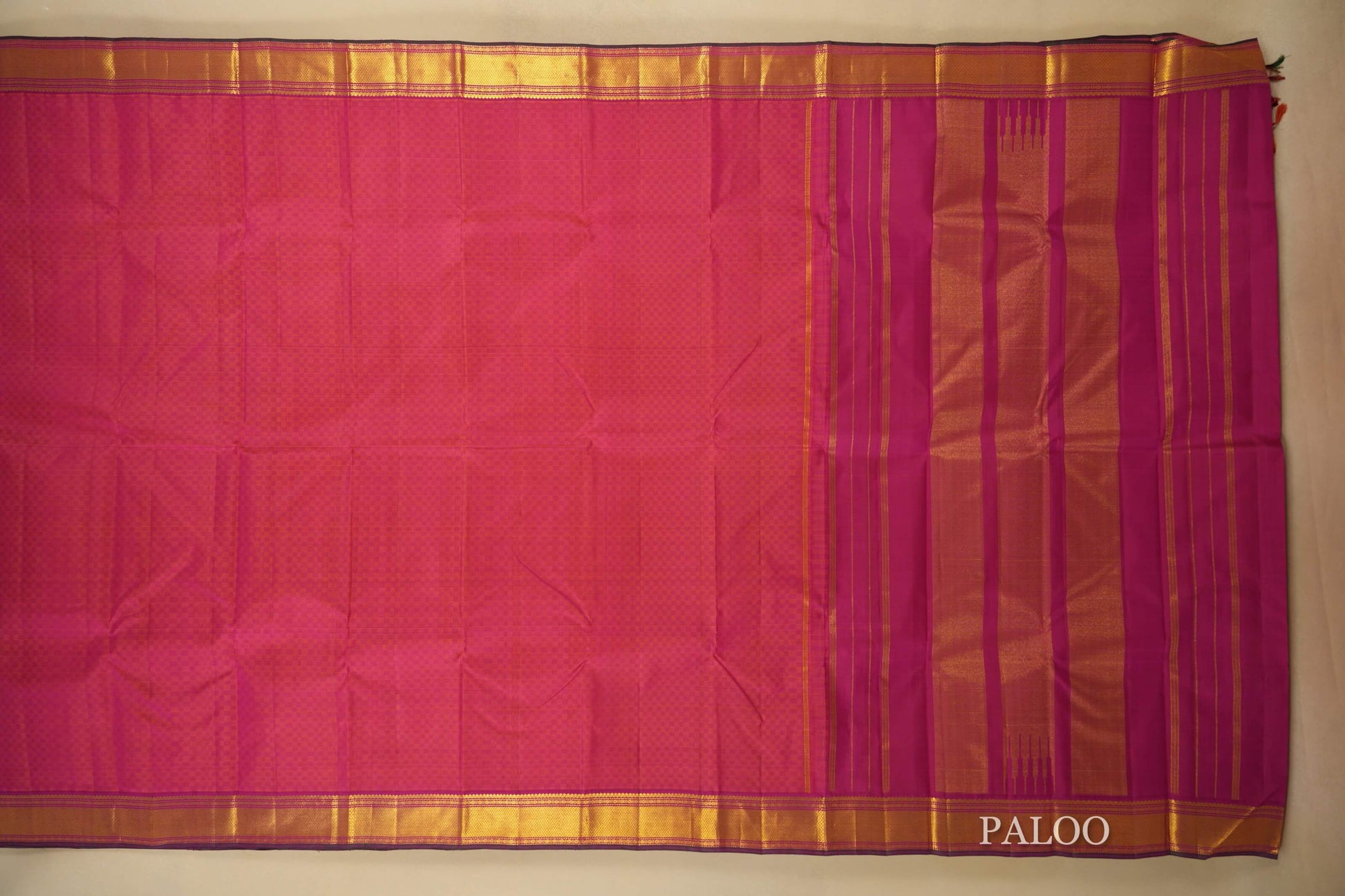 Rani Pink Vintage Kanjivaram Silk Saree  Paloo