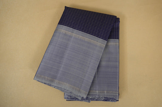 Navy Blue with Steel Grey Borders Zari Checks Vintage Kanjivaram Silk Saree SS8430