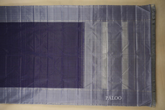 Navy Blue with Steel Grey Borders Zari Checks Vintage Kanjivaram Silk Saree SS8430