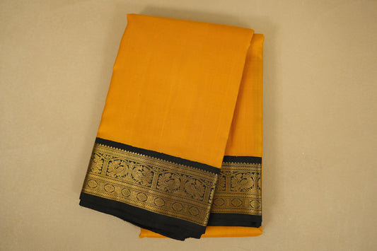 Folded Mango Yellow with Black Borders Vintage Kanjivaram Silk Saree