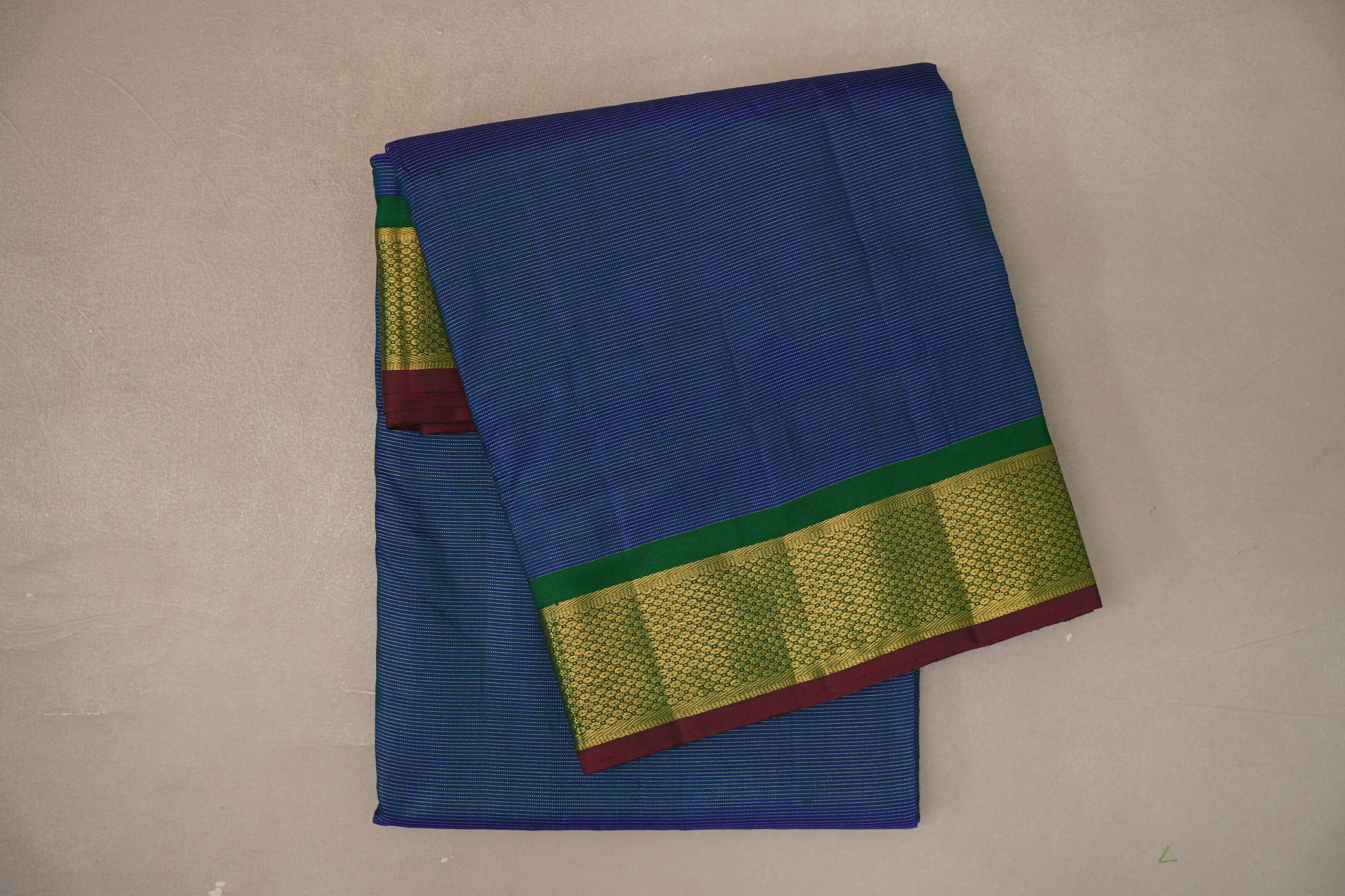 Peacock blue with Emerald Green borders Ten Yards Silk Saree SS9559