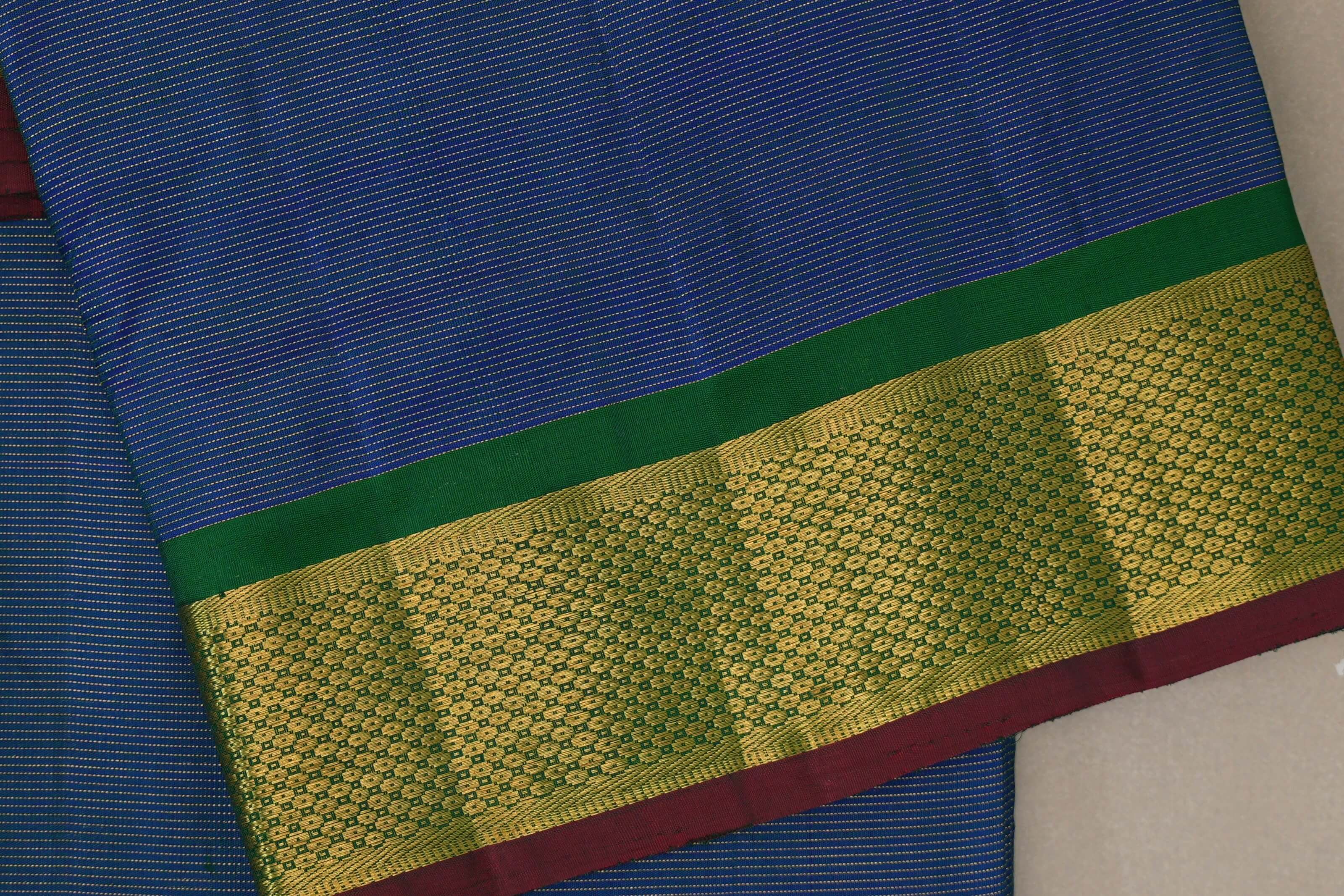Peacock blue with Emerald Green borders Ten Yards Silk Saree SS9559