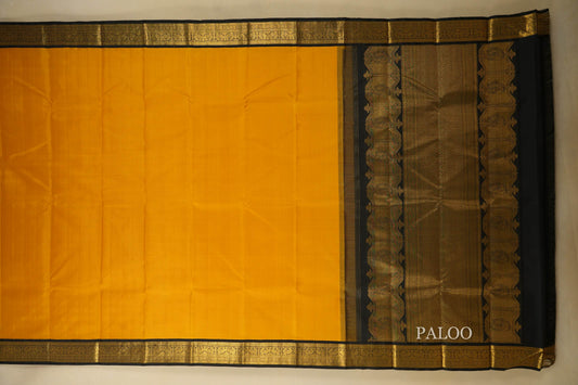 Mango Yellow with Black Borders Vintage Kanjivaram Silk Saree paloo