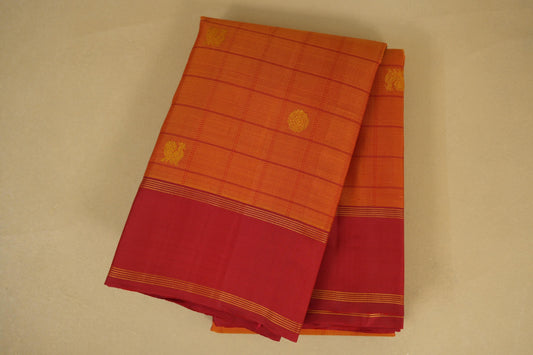 Reddish Orange with Red Borders Vintage Kanjivaram Silk Saree SS8433