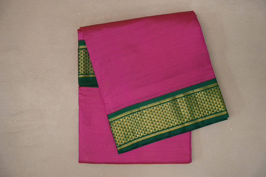 Bright Pink with emerald green borders Ten Yards Silk Saree SS9562