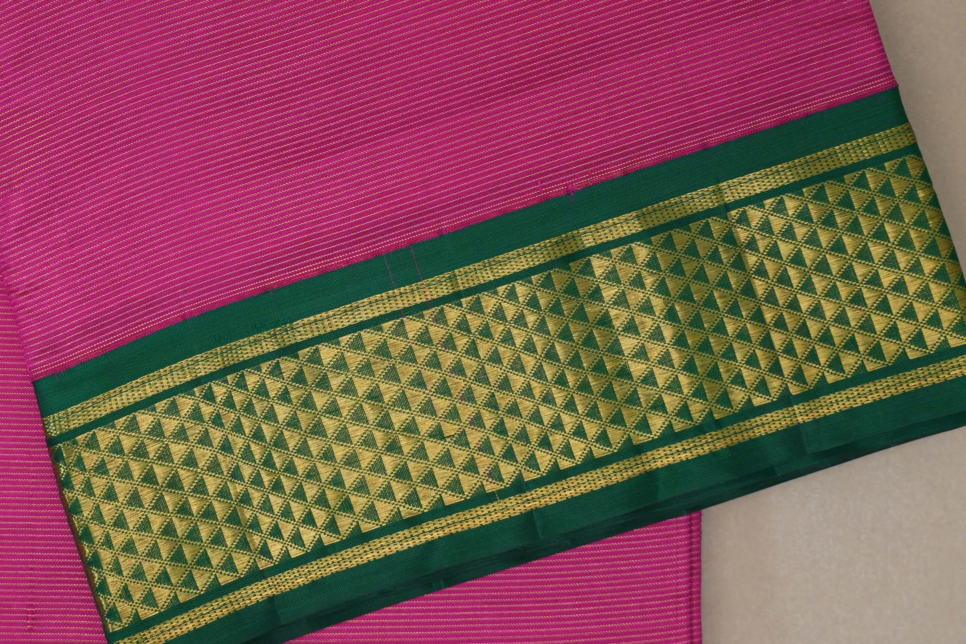 Bright Pink with emerald green borders Ten Yards Silk Saree SS9562