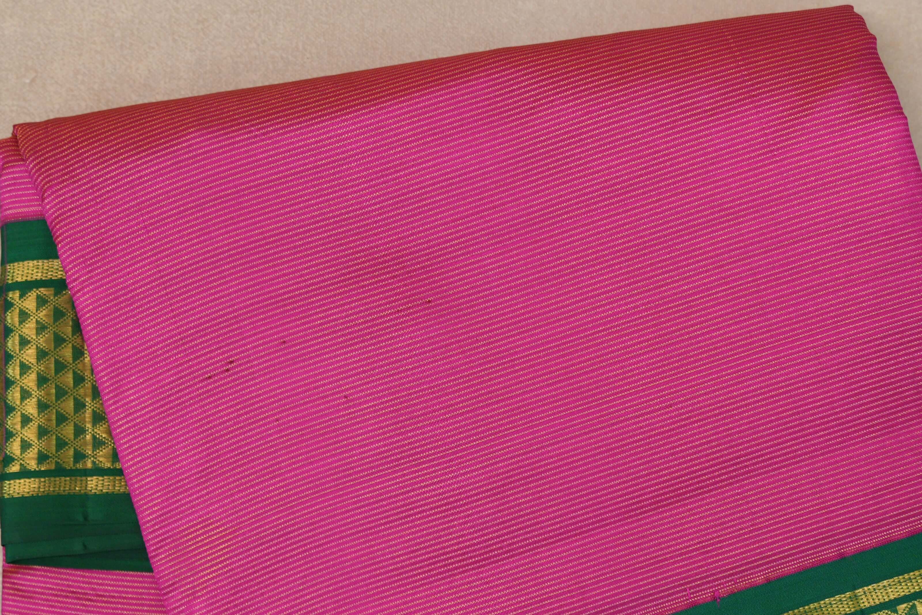 Bright Pink with emerald green borders Ten Yards Silk Saree SS9562