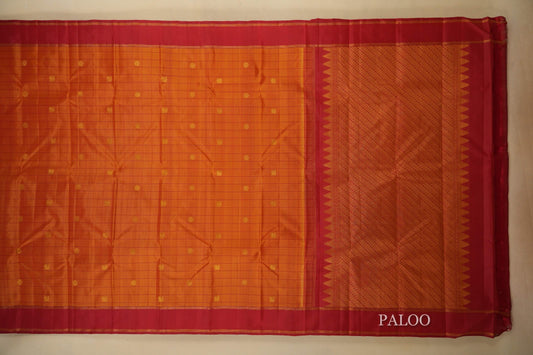 Reddish Orange with Red Borders Vintage Kanjivaram Silk Saree SS8433