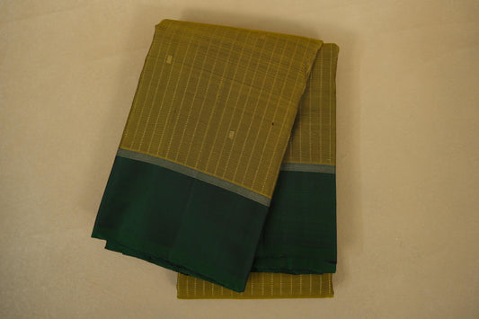 folded Olive Mustard with Bottle Green Borders Vintage Kanjivaram Silk Saree