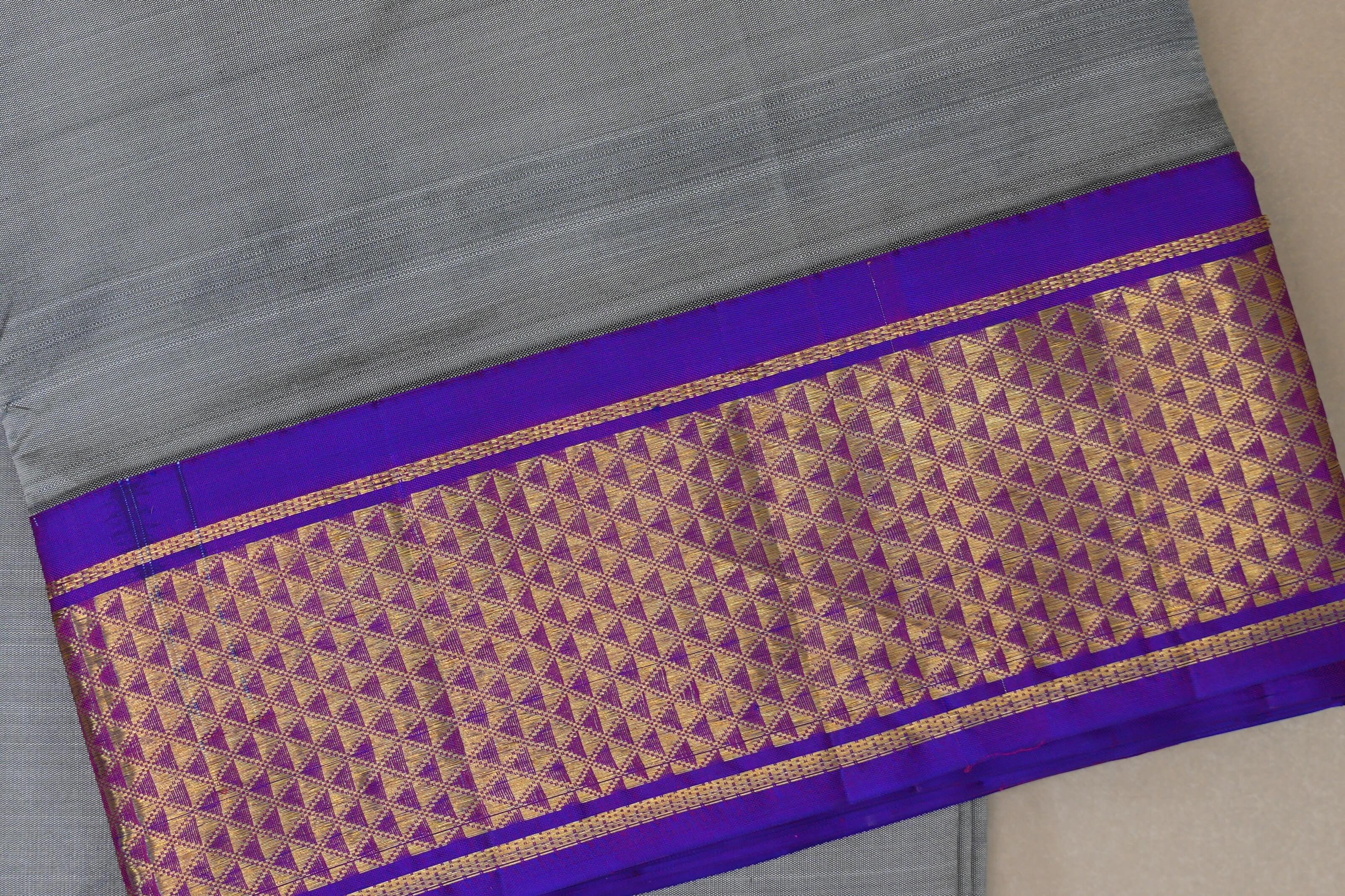 Warm grey with Royal Purple borders Ten Yards Silk Saree SS9564