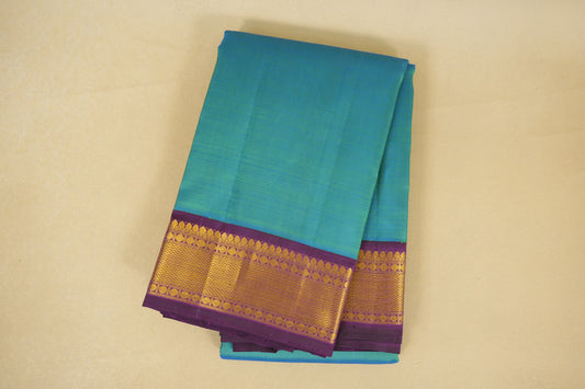 Folded Aqua Blue with Deep Purple Borders Vintage Kanjivaram Silk Saree