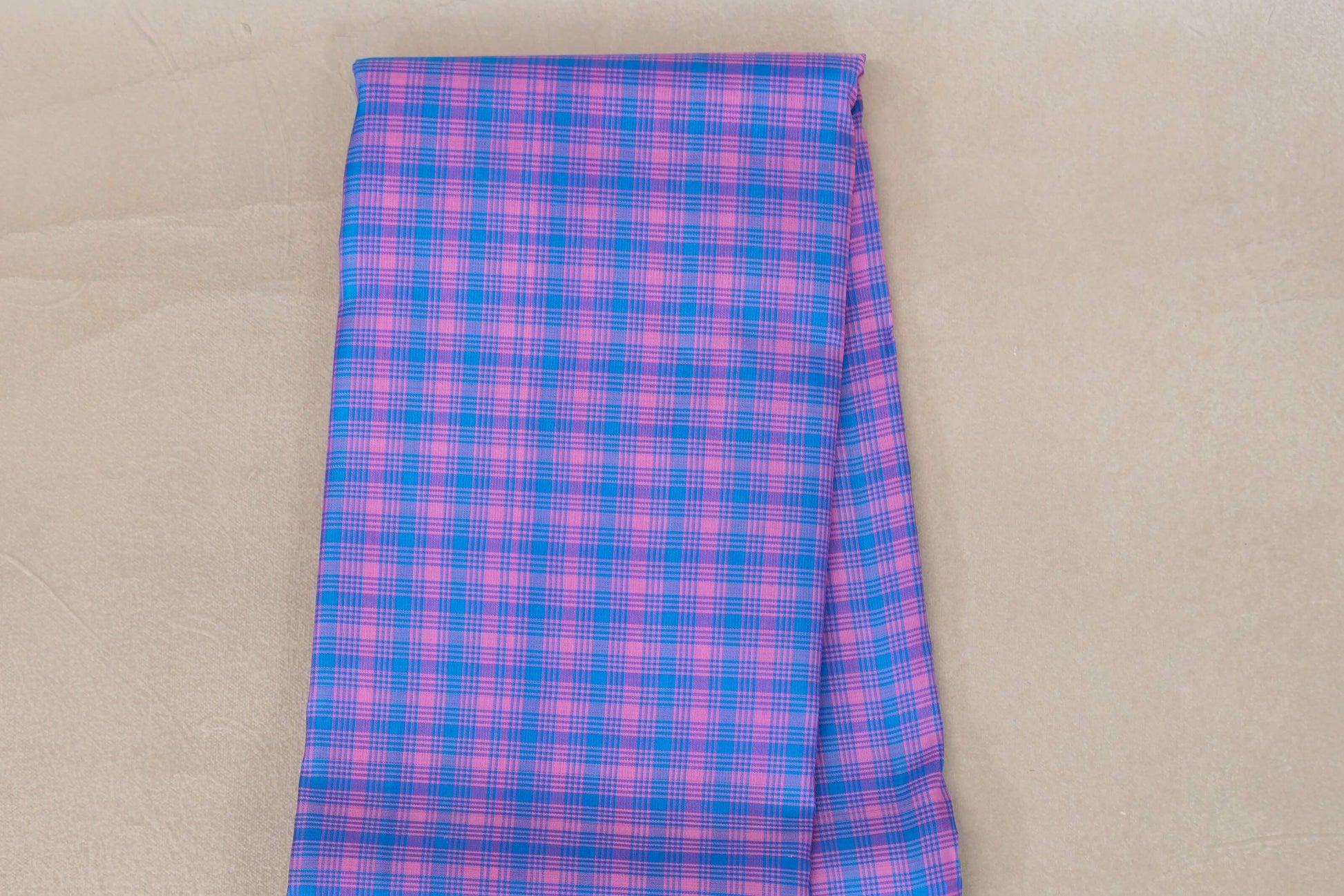 Sky Blue with Pink Checks with Rettai Pettu Borders Vintage Kanjivaram Silk Saree body