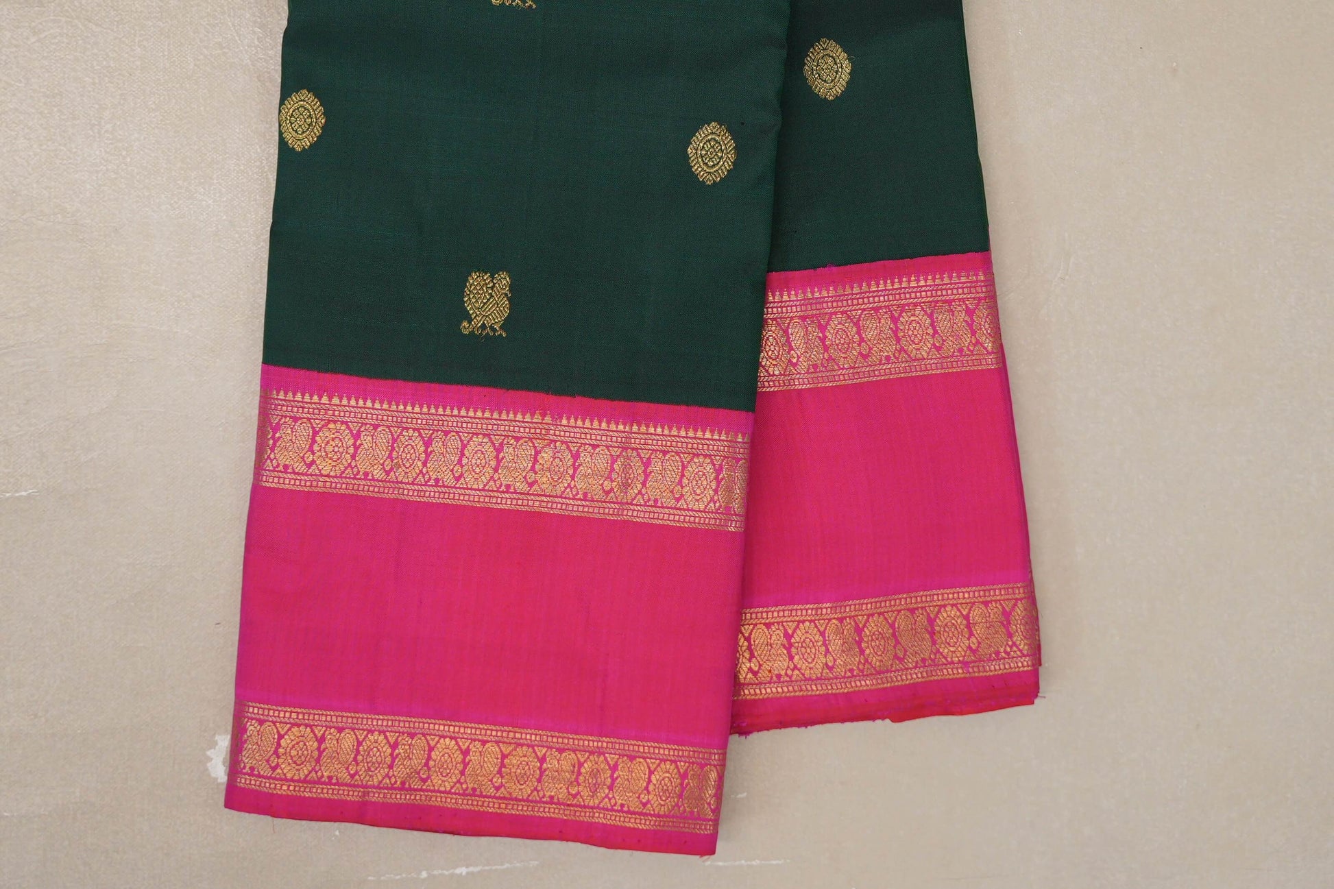 Deep Bottle Green Vintage Kanjivaram Silk Saree rettai pettu border