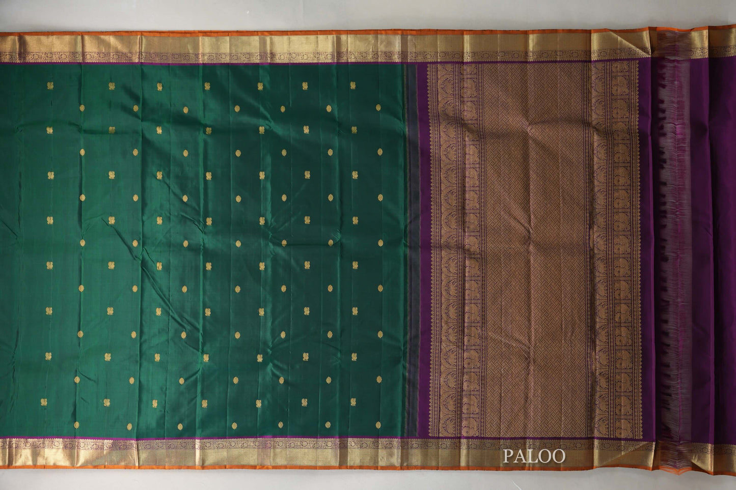 Deep Bottle Green Vintage Kanjivaram Silk Saree paloo