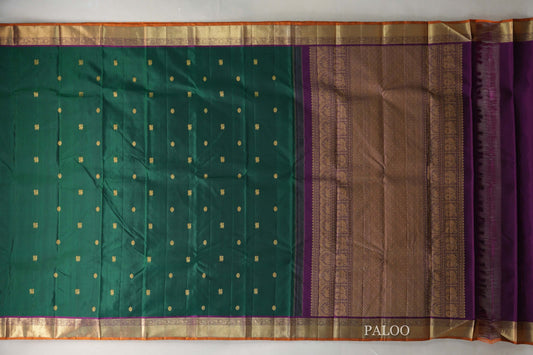 Deep Bottle Green Vintage Kanjivaram Silk Saree paloo