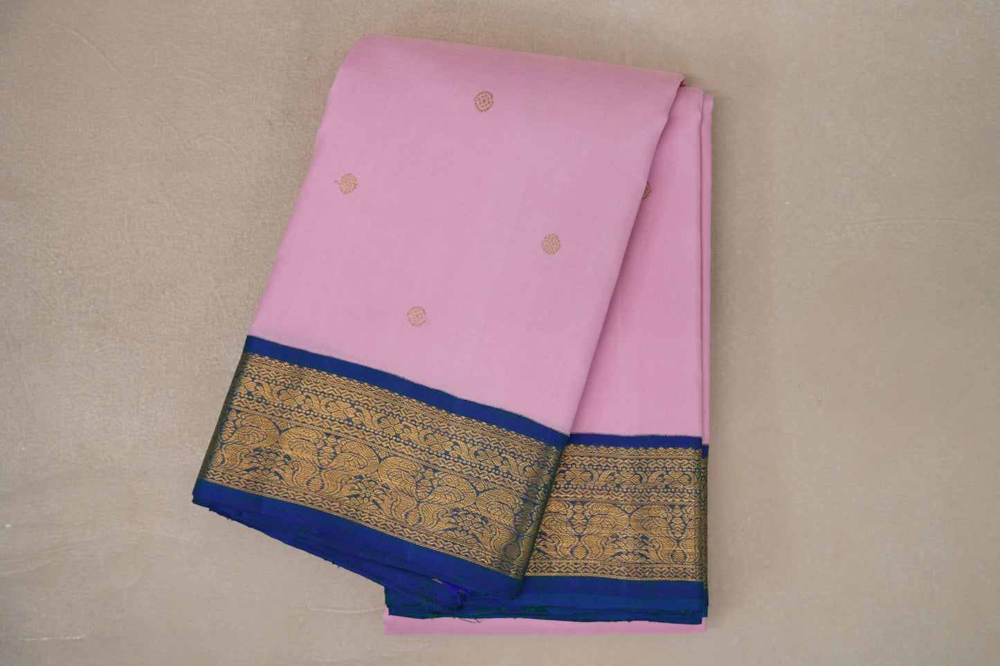 Baby Pink with Peacock Blue Borders Vintage Kanjivaram Silk Saree 