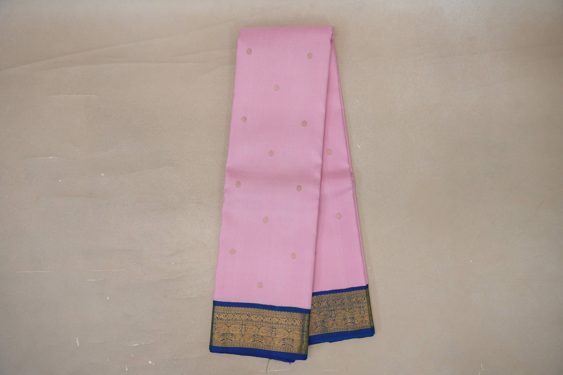 Online Baby Pink with Peacock Blue Borders Vintage Kanjivaram Silk Saree 