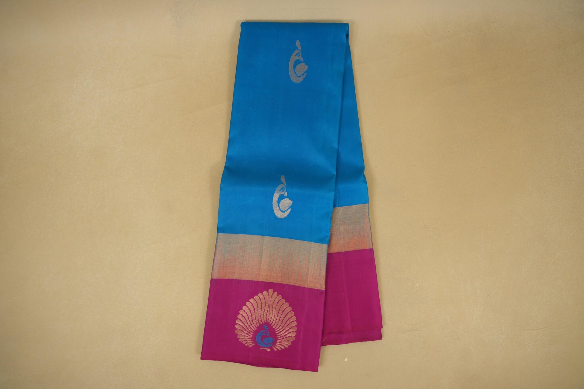 Bright Blue with Pink Borders Light Weight Kanchipuram Silk Saree online
