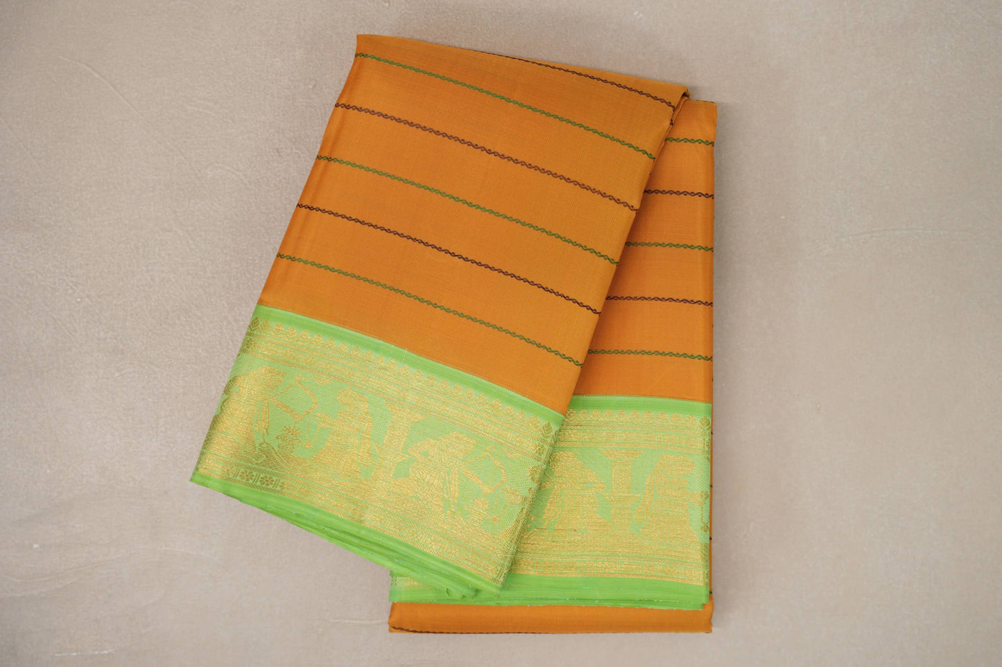 Mango Yellow with Pastel Green Borders Vintage Kanjivaram Silk Saree