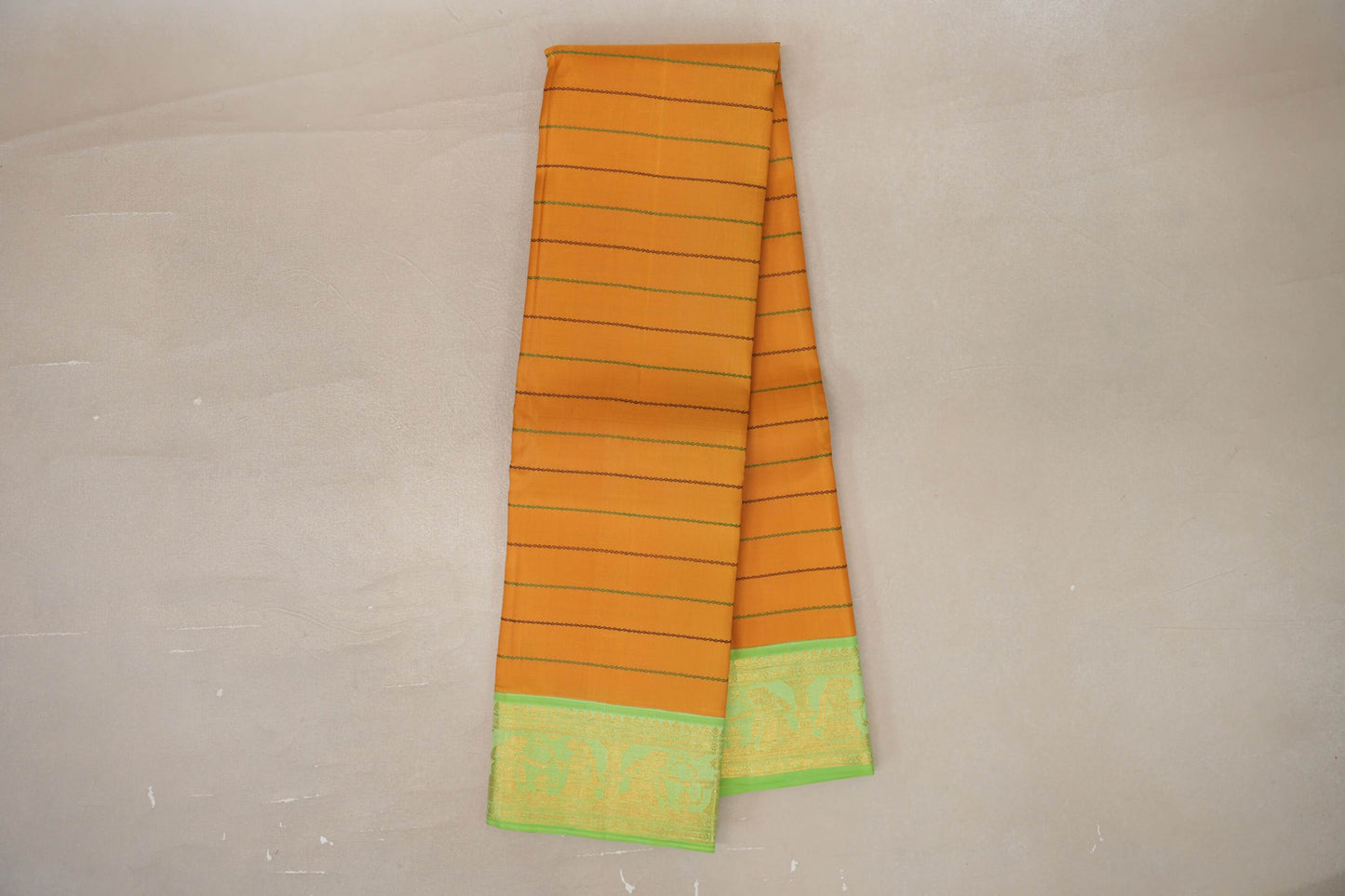 Online Mango Yellow with Pastel Green Borders Vintage Kanjivaram Silk Saree