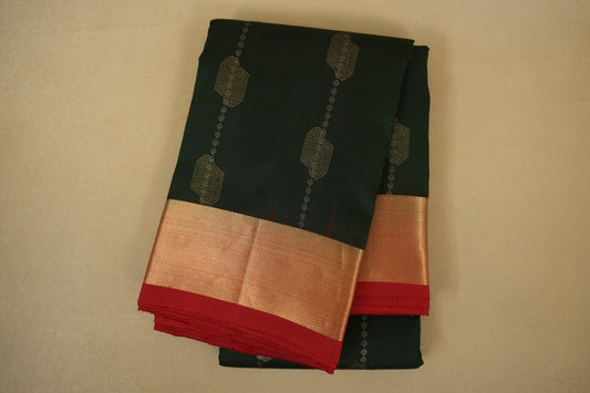 folded Bottle Green with Red Borders Light Weight Kanchipuram Silk Saree