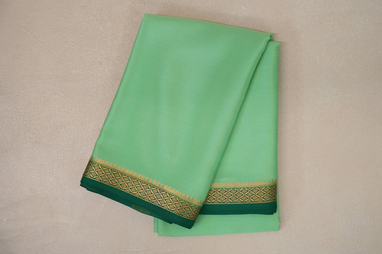 Pale Green with Dark Green Borders Mysore Silk Saree