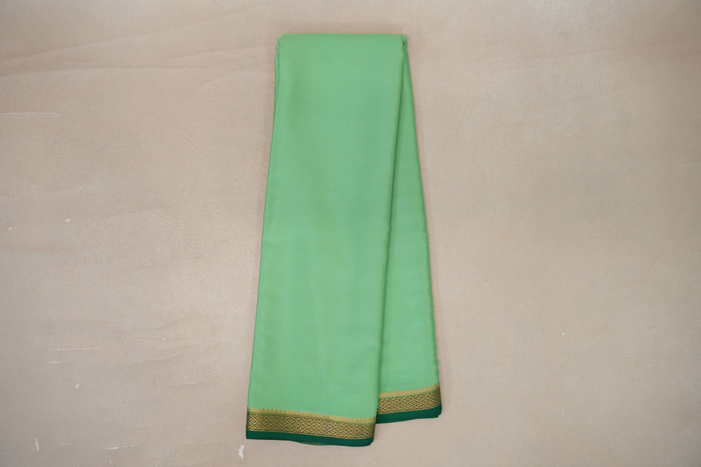 Online Pale Green with Dark Green Borders Mysore Silk Saree