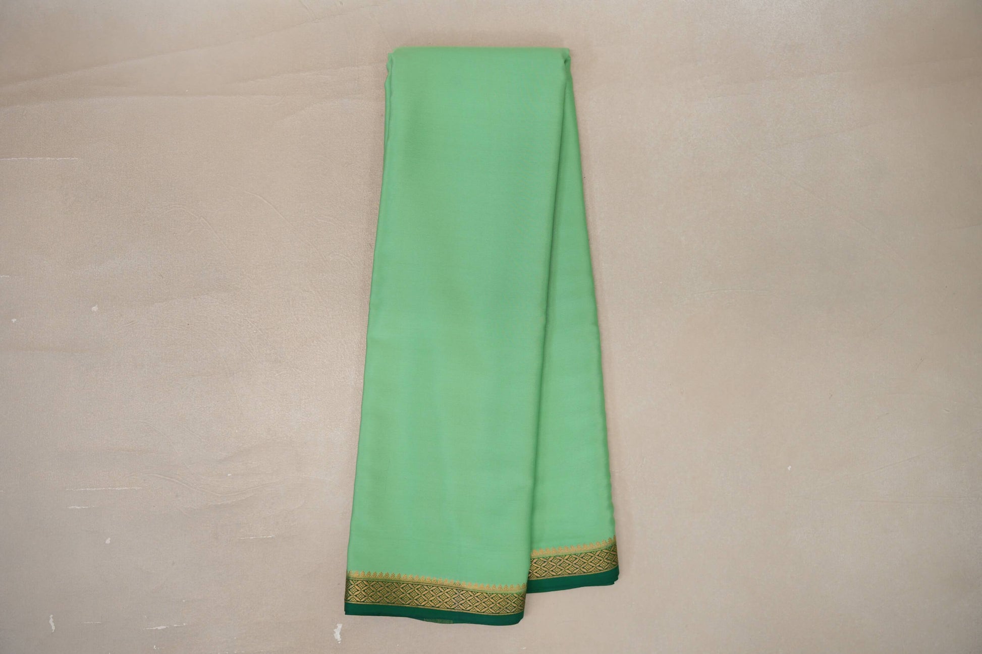 Online Pale Green with Dark Green Borders Mysore Silk Saree