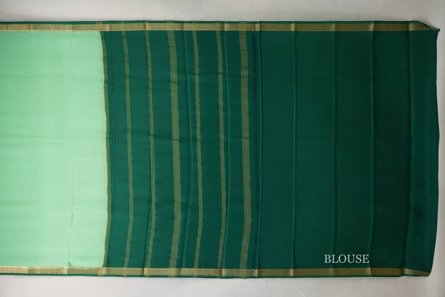 Pale Green with Dark Green Borders Mysore Silk Saree blouse