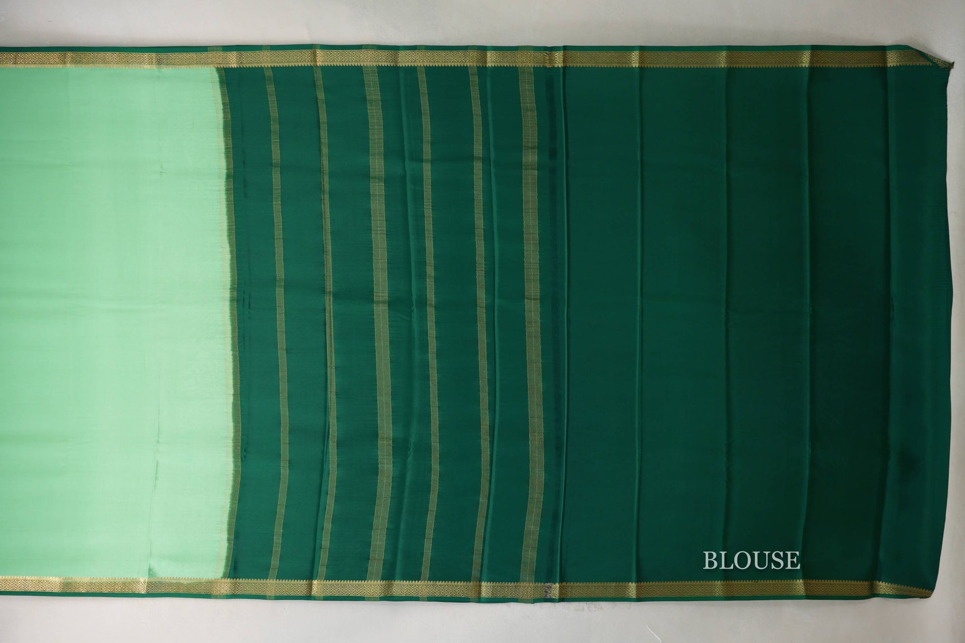 Pale Green with Dark Green Borders Mysore Silk Saree blouse