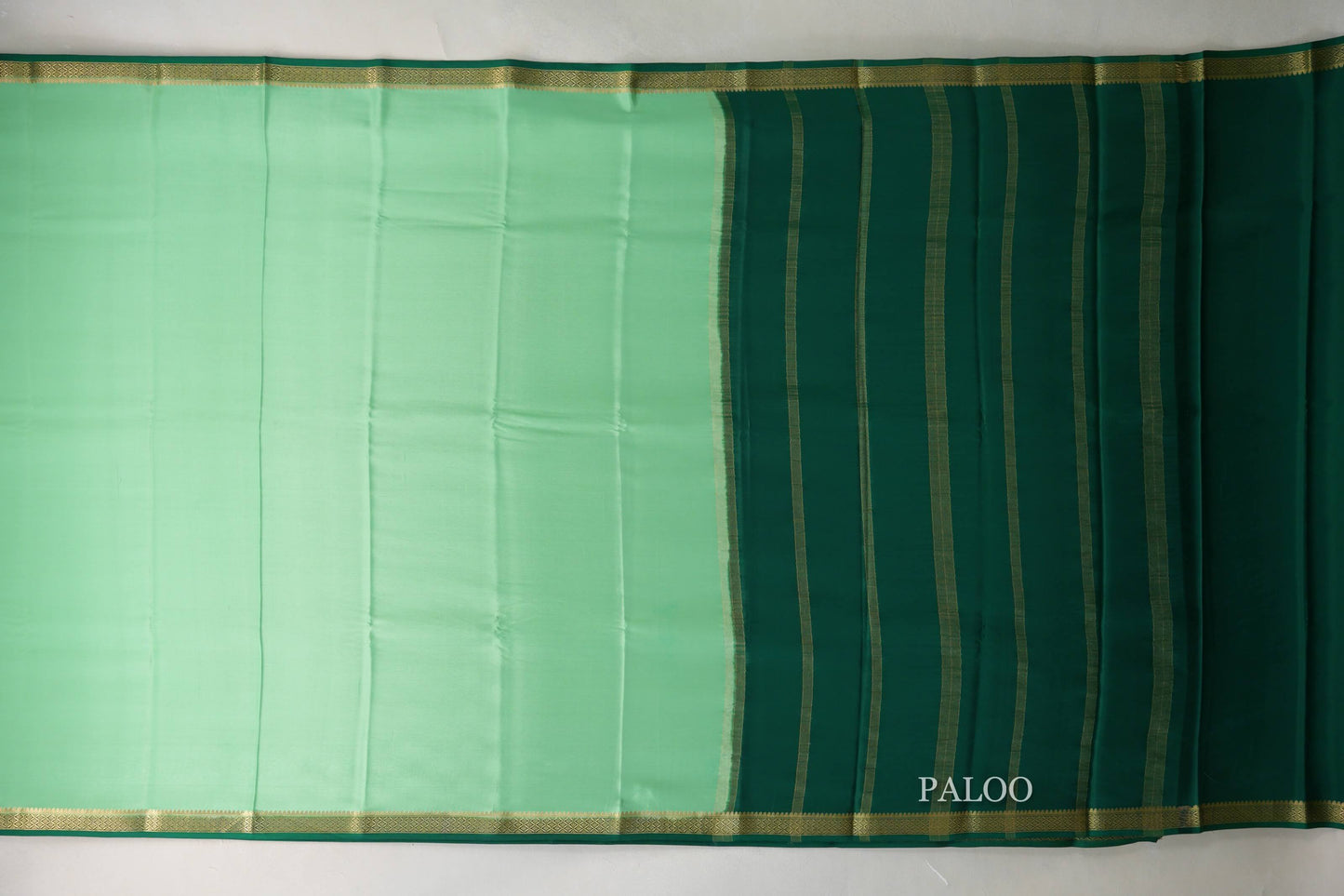 Pale Green with Dark Green Borders Mysore Silk Saree paloo