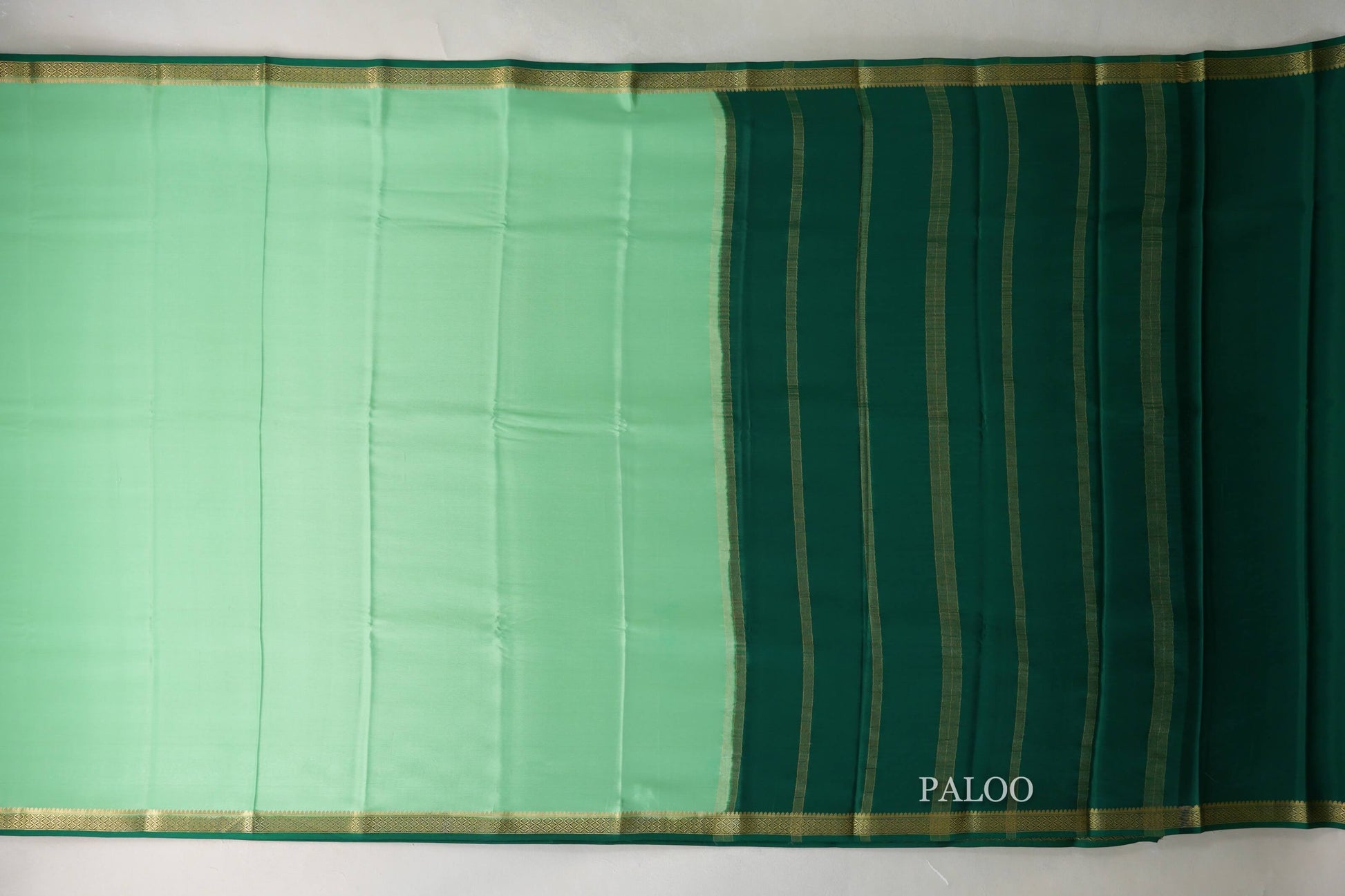 Pale Green with Dark Green Borders Mysore Silk Saree paloo