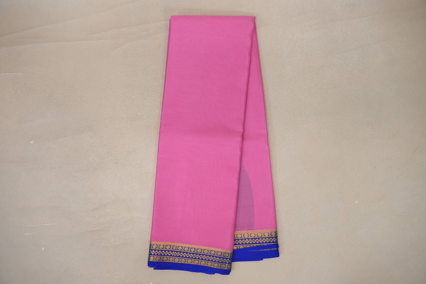Online Rose Pink with Royal Blue Borders Mysore Silk Saree