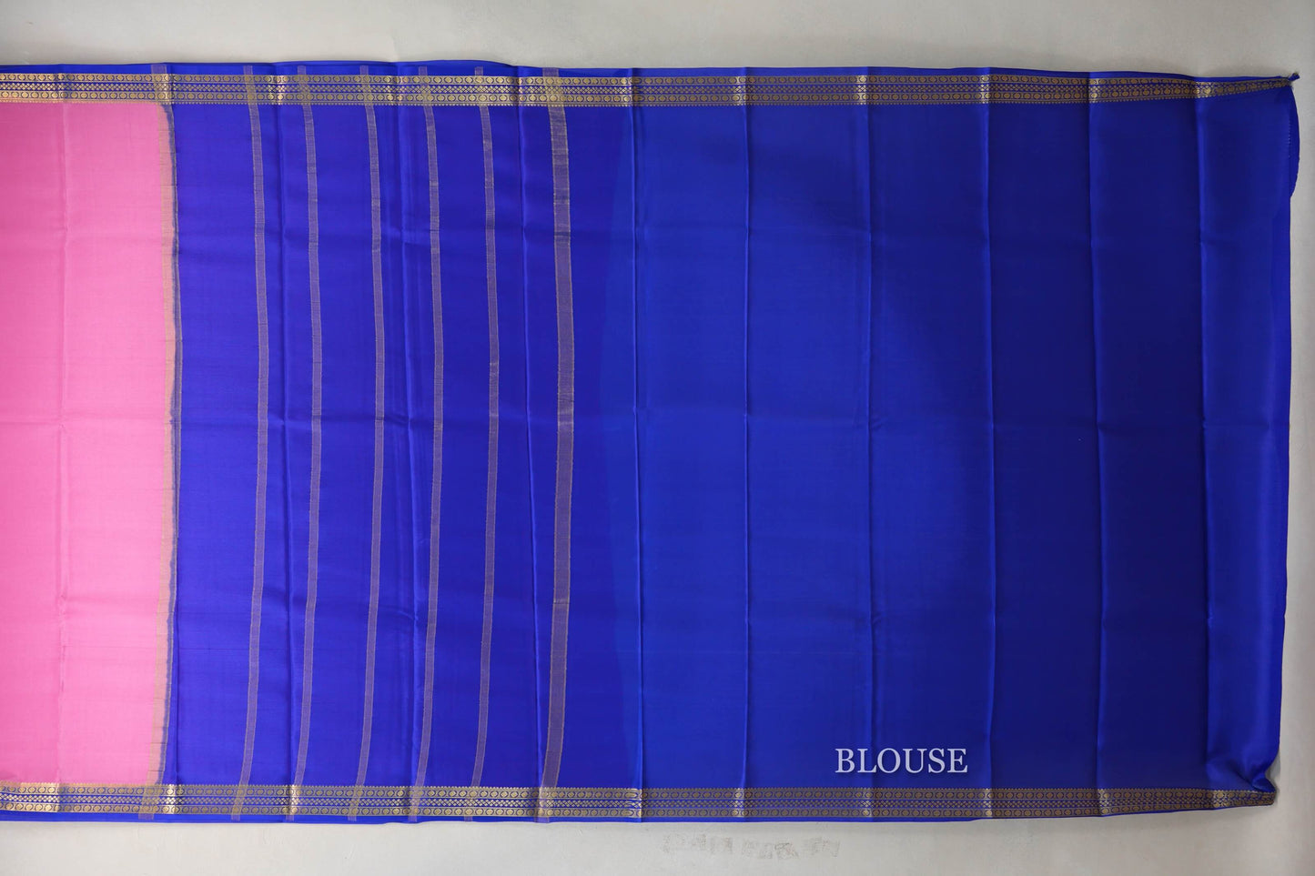 Rose Pink with Royal Blue Borders Mysore Silk Saree blouse