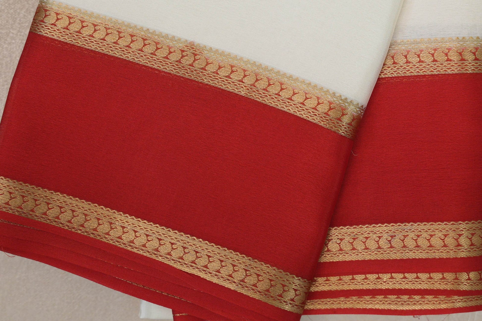 Cream Mysore Silk Saree borders